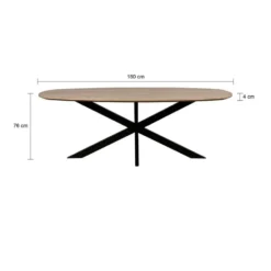 QUVIO Eettafel Sofia– Deens ovaal – 180x90 cm – Kruispoot – Naturel