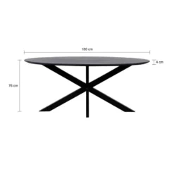 QUVIO Eettafel Sofia – Ovaal – 180x90 cm – Kruispoot – Zwart