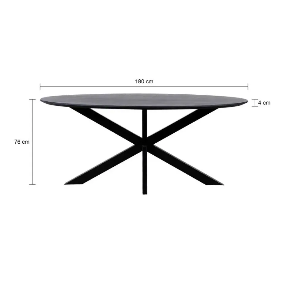 QUVIO Eettafel Sofia – Ovaal – 180x90 cm – Kruispoot – Zwart