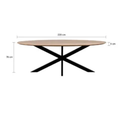 QUVIO Eettafel Sofia – Ovaal – 220x100 cm – Kruispoot - Naturel