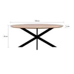 QUVIO Eettafel Sofia– Ovaal – 180x90 cm – Kruispoot – Naturel