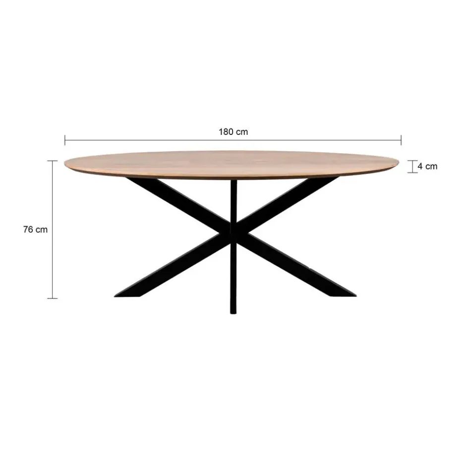 QUVIO Eettafel Sofia– Ovaal – 180x90 cm – Kruispoot – Naturel