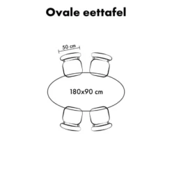 QUVIO Eettafel Sofia– Ovaal – 180x90 cm – Kruispoot – Naturel