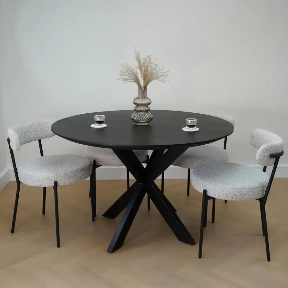 QUVIO Eettafel Sofia – Rond – Ø120 – Kruispoot – Mangohout – Zwart