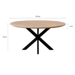QUVIO Eettafel Sofia - Rond - Kruispoot - FSC® - ø150 cm - Naturel