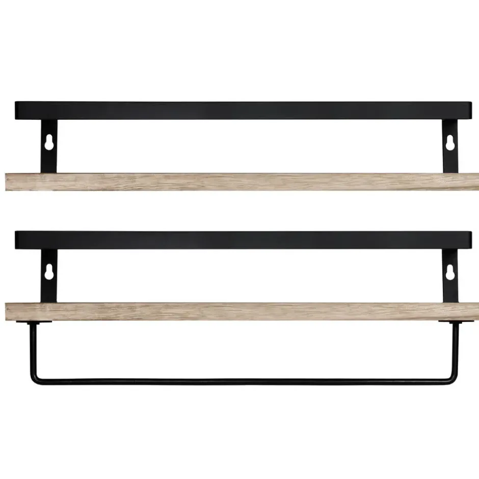 QUVIO Houten wandplank met metalen stang voor keuken