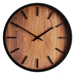 QUVIO Houtlook wandklok - ø29 cm - Kunststof - Zwart