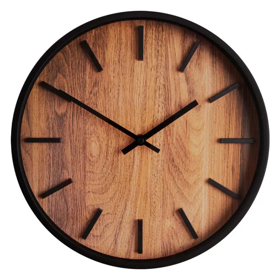 QUVIO Houtlook wandklok - ø29 cm - Kunststof - Zwart