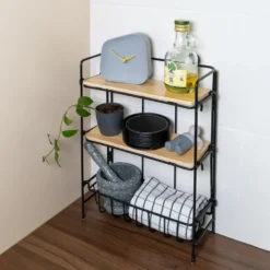 QUVIO Keukenrek wand staal en hout - Zwart en bruin