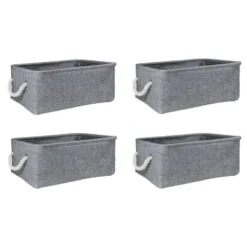 QUVIO Opbergmand met handvaten van touw - Grijs - M - Set van 4