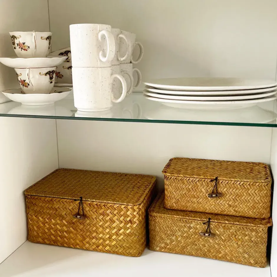 QUVIO Opbergmand - 29 x 19 x 12 cm - Rotan - Bruin