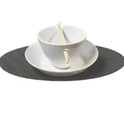 QUVIO Placemat ovaal - 32 x 45 cm - Grijs/bruin - Set van 6