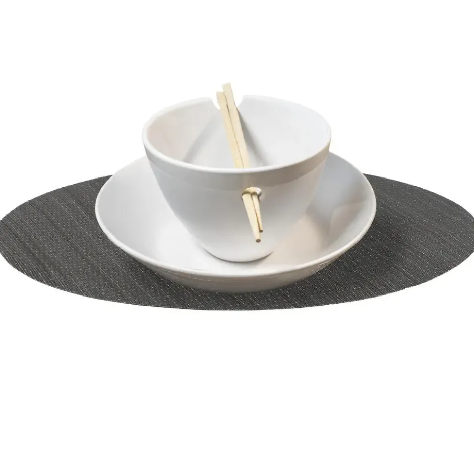 QUVIO Placemat ovaal - 32 x 45 cm - Grijs/bruin - Set van 6