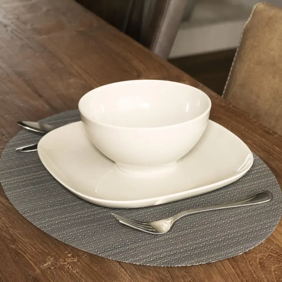 QUVIO Placemat ovaal - 32 x 45 cm - Grijs/bruin - Set van 6