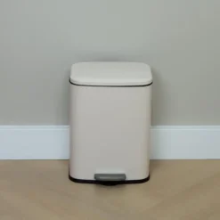 QUVIO Prullenbak 13 L - Rechthoekig afgerond - Metaal - Beige