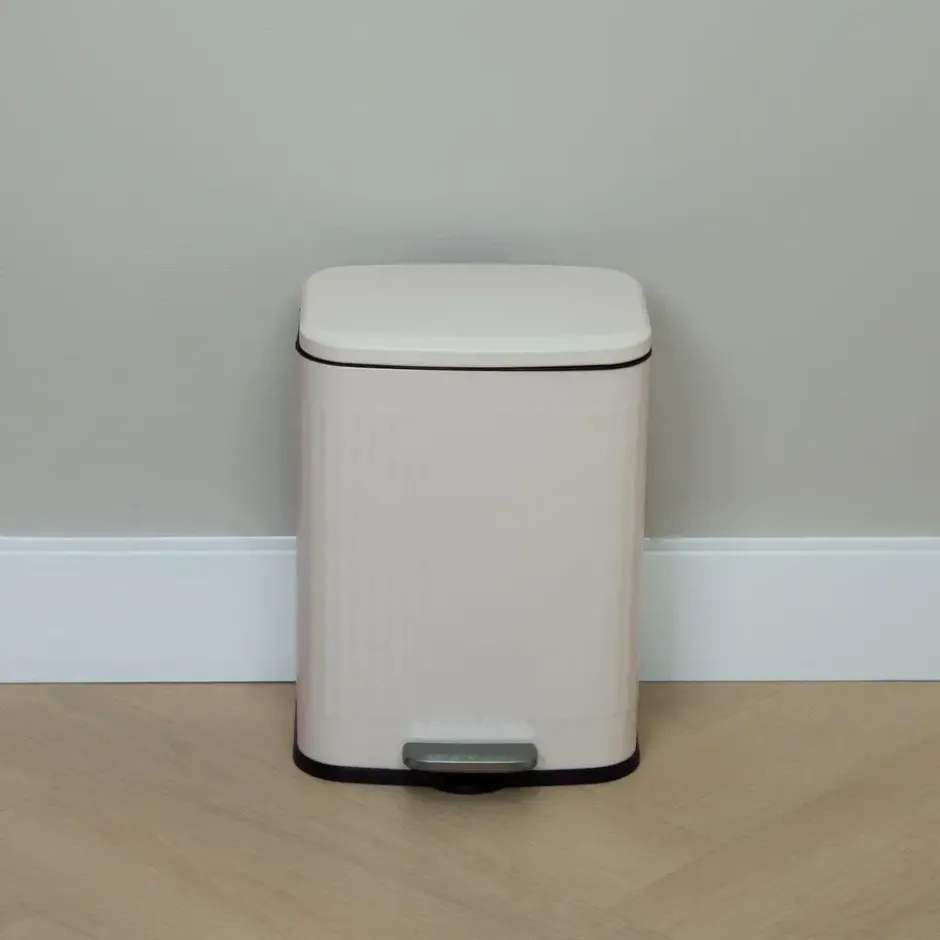 QUVIO Prullenbak 13 L - Rechthoekig afgerond - Metaal - Beige