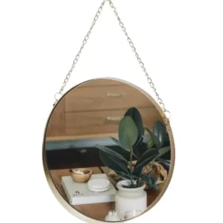QUVIO Spiegel rond met ketting - Goud