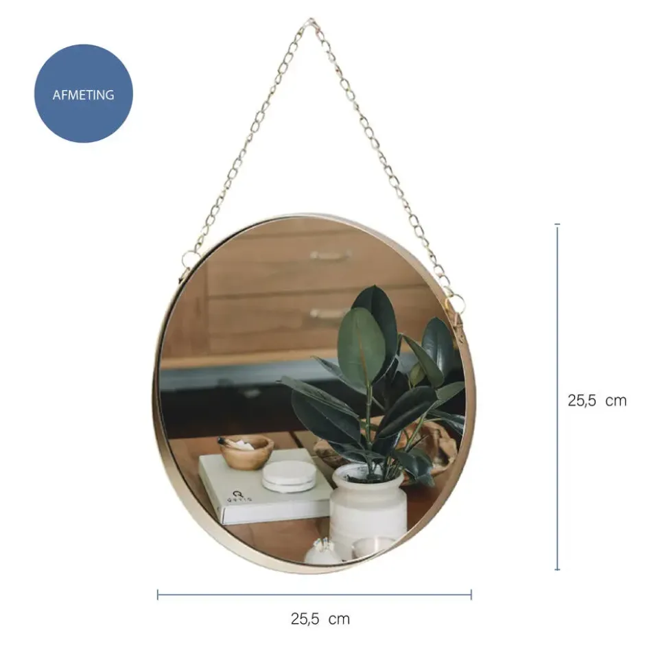 QUVIO Spiegel rond met ketting - Goud