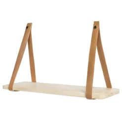QUVIO Wandplank met leren riemen – Hout – PU leer – 16 x 50 x 25 cm