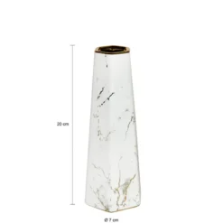 QUVIO Zeshoekige vaas, keramiek - Wit met goud marble look - S