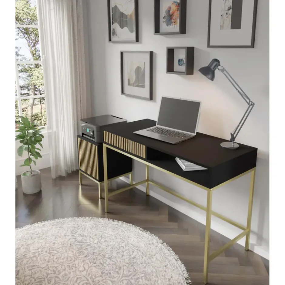 Ravenna Kaptafel - Mat zwart / Artisan eik- Metaal