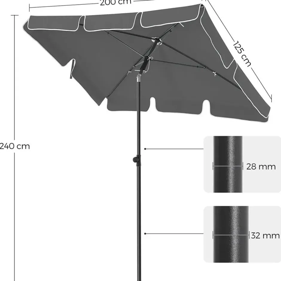 Rechthoekige Parasol - Kantelbaar- Bescherming - 200 x 125 cm - Grijs