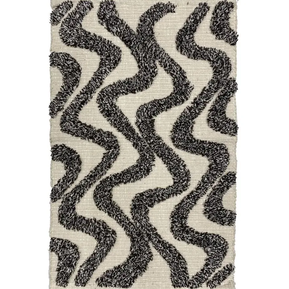 Rechthoekig katoenen tapijt met beige en zwarte motieven 60 x 90 cm