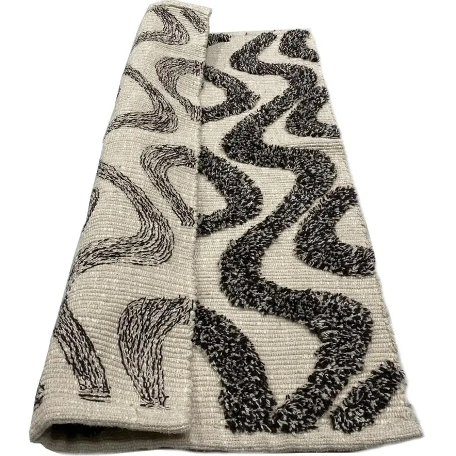 Rechthoekig katoenen tapijt met beige en zwarte motieven 60 x 90 cm