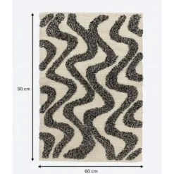 Rechthoekig katoenen tapijt met beige en zwarte motieven 60 x 90 cm