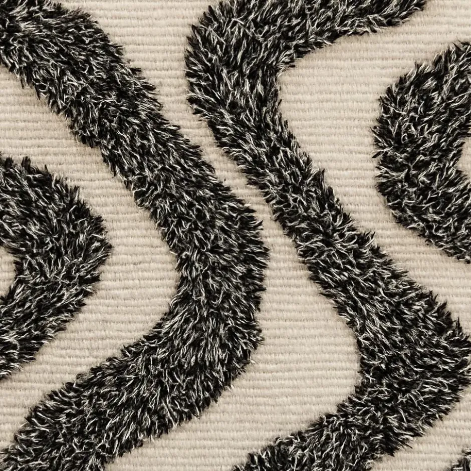 Rechthoekig katoenen tapijt met beige en zwarte motieven 60 x 90 cm