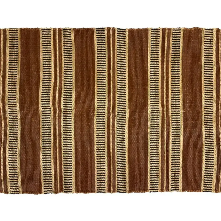 Rechthoekig katoenen tapijt met bruine en ecru motieven 90 x 60 cm