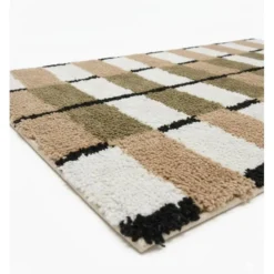 Rechthoekig katoenen tapijt met bruine en ecru motieven 90 x 60 cm