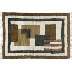 Rechthoekig katoenen tapijt met bruine en ecru motieven 90 x 60 cm