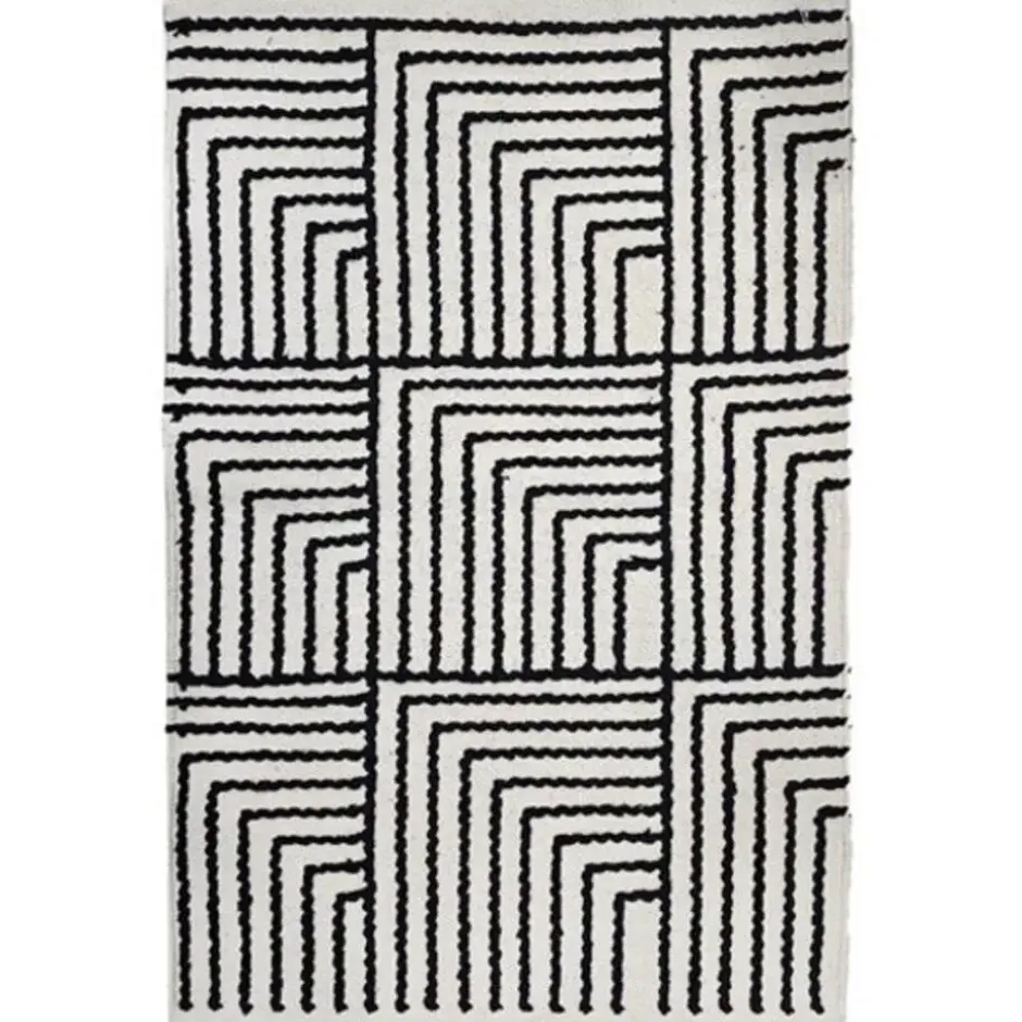 Rechthoekig katoenen tapijt met beige en zwarte motieven 90 x 60 cm