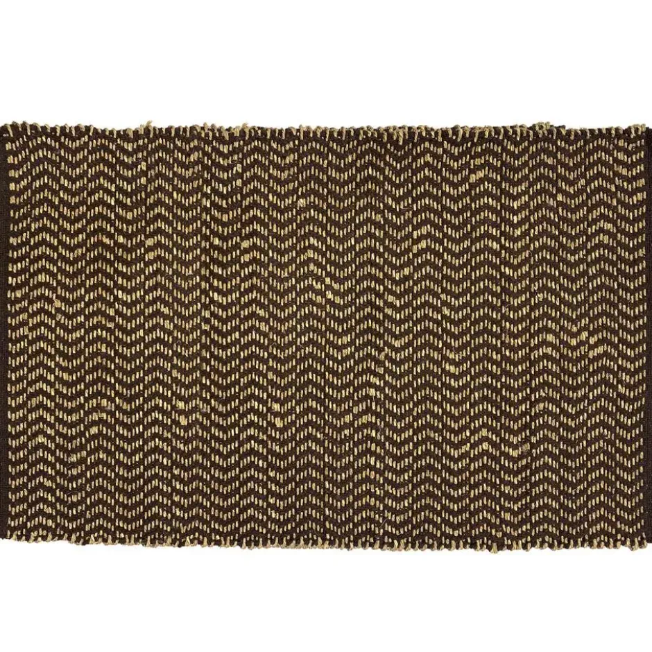 Rechthoekig katoenen tapijt met beige en zwarte motieven 90 x 60 cm