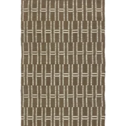 Rechthoekig katoenen tapijt met bruine en ecru motieven 90 x 60 cm