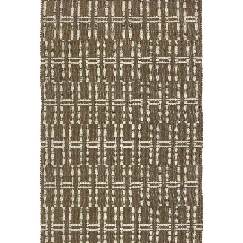 Rechthoekig katoenen tapijt met bruine en ecru motieven 90 x 60 cm