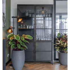 Romy vitrinekast industrieel zwart - 35x120x200 cm