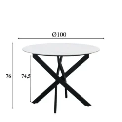 Ronde eettafel Vivian Ø150 cm marmerlook wit spinpoot - Stoneware - Wit