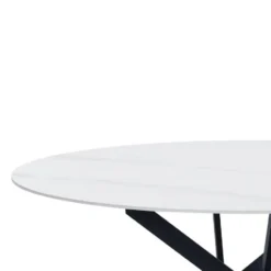 Ronde eettafel Vivian Ø150 cm marmerlook wit spinpoot - Stoneware - Wit