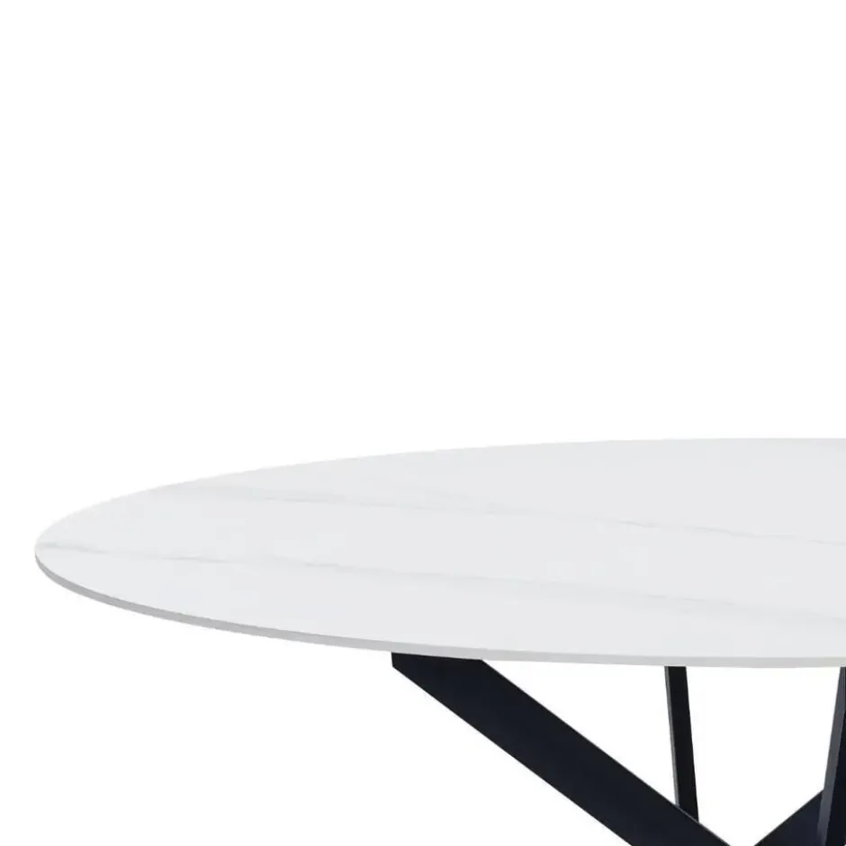 Ronde eettafel Vivian Ø150 cm marmerlook wit spinpoot - Stoneware - Wit