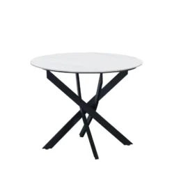 Ronde eettafel Vivian Ø150 cm marmerlook wit spinpoot - Stoneware - Wit