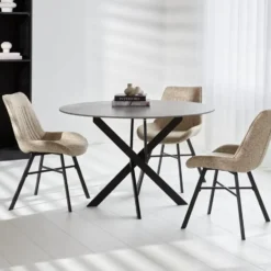 Ronde eettafel Vivian Ø110 cm marmerlook grijs spinpoot - Stoneware - Grijs