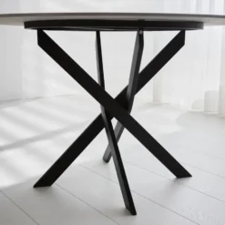 Ronde eettafel Vivian Ø110 cm marmerlook grijs spinpoot - Stoneware - Grijs