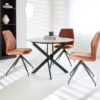 Ronde eettafel Vivian Ø110 cm marmerlook wit spinpoot - Stoneware - Wit