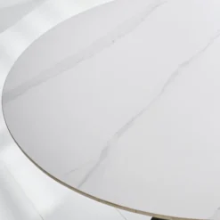 Ronde eettafel Vivian Ø110 cm marmerlook wit spinpoot - Stoneware - Wit