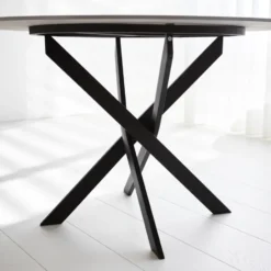 Ronde eettafel Vivian Ø100 cm marmerlook wit spinpoot - Stoneware - Wit