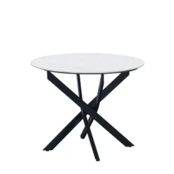 Ronde eettafel Vivian Ø100 cm marmerlook wit spinpoot - Stoneware - Wit