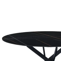 Ronde eettafel Vivian Ø150 cm marmerlook zwart spinpoot - Stoneware - Zwart
