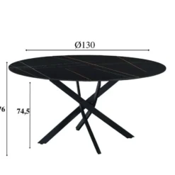 Ronde eettafel Vivian Ø150 cm marmerlook zwart spinpoot - Stoneware - Zwart